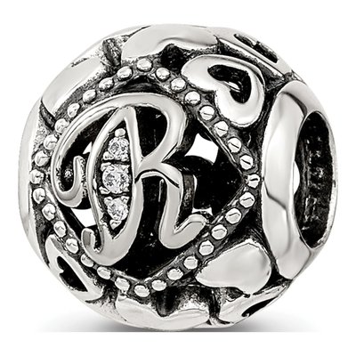 Sterling Silver CZ Letter R Bead