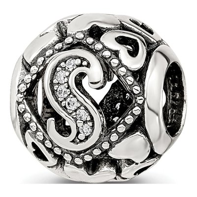 Sterling Silver CZ Letter S Bead