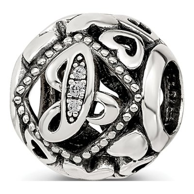 Sterling Silver CZ Letter J Bead