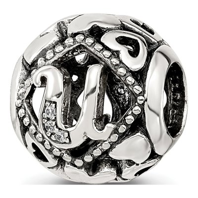 Sterling Silver CZ Letter U Bead