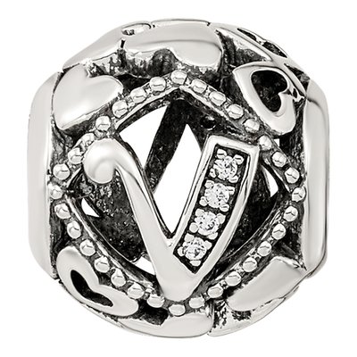 Sterling Silver CZ Letter V Bead – view 5