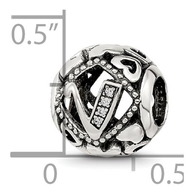 Sterling Silver CZ Letter V Bead – view 7