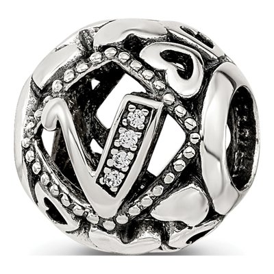 Sterling Silver CZ Letter V Bead