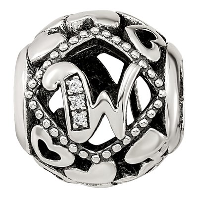 Sterling Silver CZ Letter W Bead – view 5