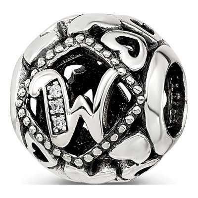 Sterling Silver CZ Letter W Bead