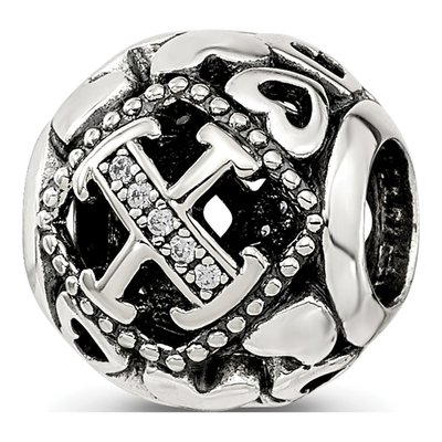 Sterling Silver CZ Letter X Bead