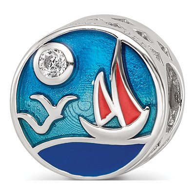 Sterling Silver CZ Ocean Scene Bead