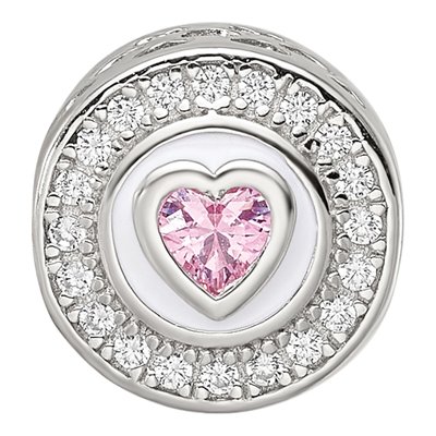 Sterling Silver CZ Enamel Heart Bead – view 5