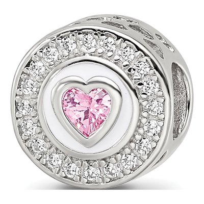 Sterling Silver CZ Enamel Heart Bead