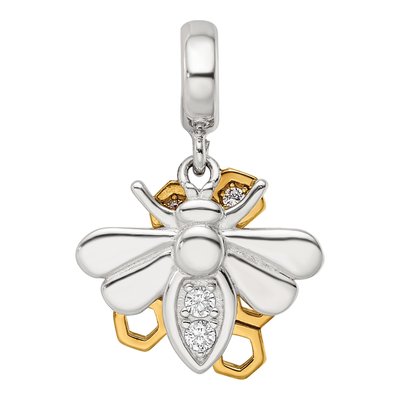 Sterling Silver CZ Honeycomb Bee Dangle Bead – view 4