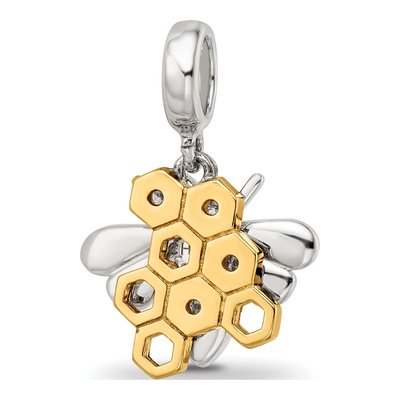 Sterling Silver CZ Honeycomb Bee Dangle Bead – view 5