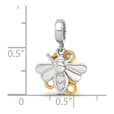 Sterling Silver CZ Honeycomb Bee Dangle Bead – view 6