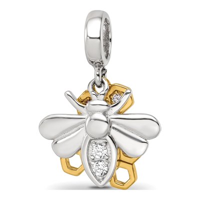 Sterling Silver CZ Honeycomb Bee Dangle Bead