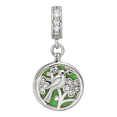 Sterling Silver CZ Bird Flower Dangle Bead – view 4
