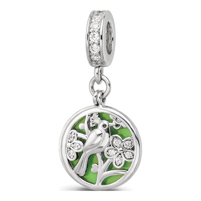 Sterling Silver CZ Bird Flower Dangle Bead