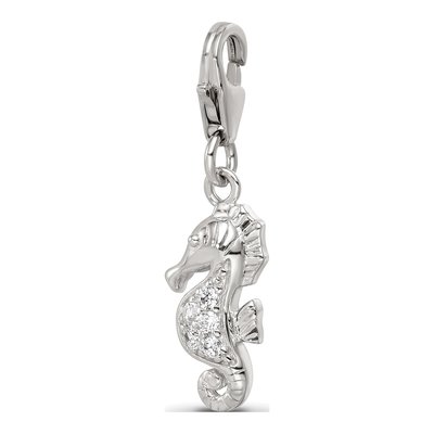 Sterling Silver CZ Sea Horse Click-On Bead