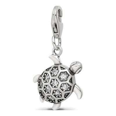 Sterling Silver CZ Sea Turtle Click-On Bead