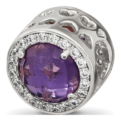 Sterling Silver CZ Glass Heart Bead