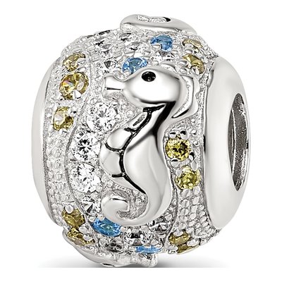 Sterling Silver CZ Sea Horse Bead