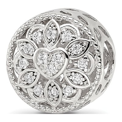 Sterling Silver CZ Floral Cut-Out Bead