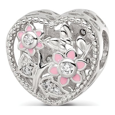 Sterling Silver CZ Heart Bead