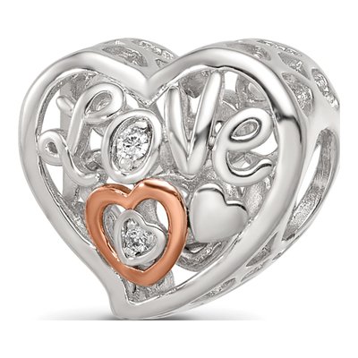 Sterling Silver CZ Love Heart Shaped Bead – view 5