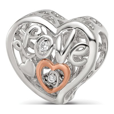 Sterling Silver CZ Love Heart Shaped Bead