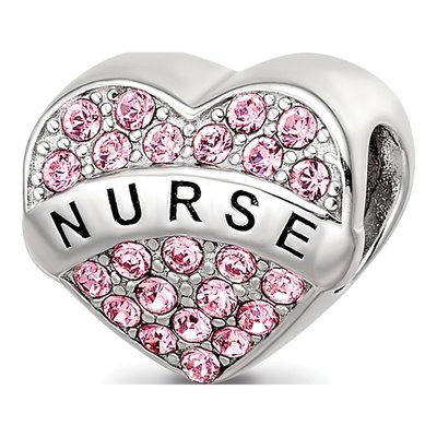 Sterling Silver Crystal Nurse Heart Bead