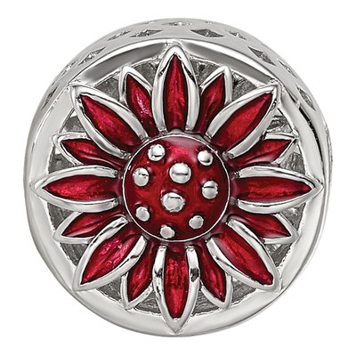 Sterling Silver Red Enamel Flower Bead – view 4