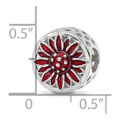 Sterling Silver Red Enamel Flower Bead – view 6