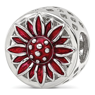 Sterling Silver Red Enamel Flower Bead