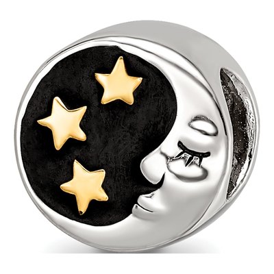 Sterling Silver Moon Stars Enamel Bead