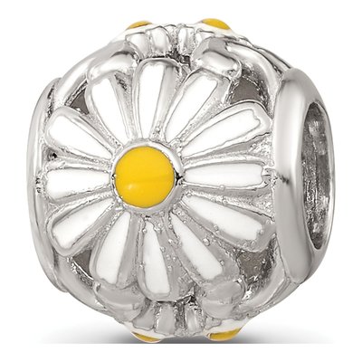 Sterling Silver Daisy Enamel Bead