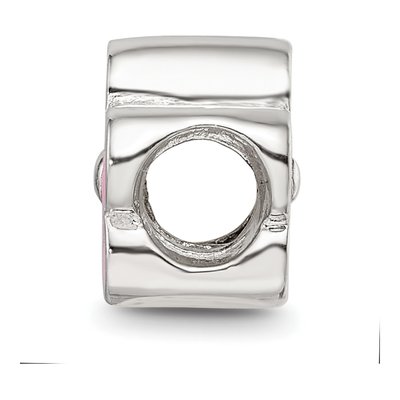 Sterling Silver Pink Enamel Flower Bead – view 3