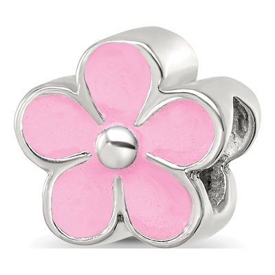 Sterling Silver Pink Enamel Flower Bead