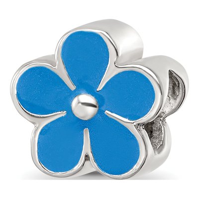 Sterling Silver Blue Enamel Flower Bead