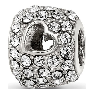 Sterling Silver Crystal Heart Cut-Out Bead