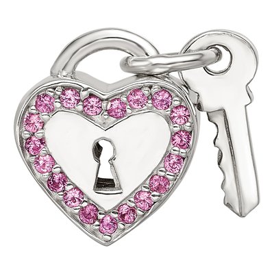 Sterling Silver CZ Heart Key Lock Bead – view 4