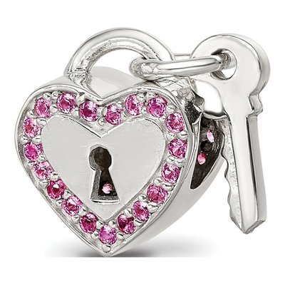 Sterling Silver CZ Heart Key Lock Bead