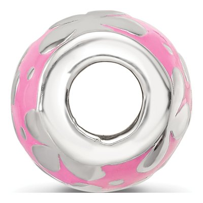 Sterling Silver Pink Enamel Floral Bead – view 3