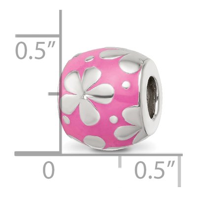 Sterling Silver Pink Enamel Floral Bead – view 5