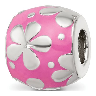 Sterling Silver Pink Enamel Floral Bead