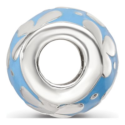Sterling Silver Blue Enamel Floral Bead – view 3