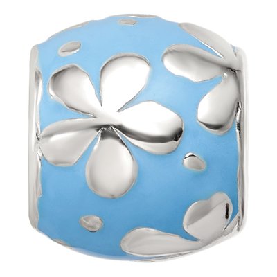 Sterling Silver Blue Enamel Floral Bead – view 4