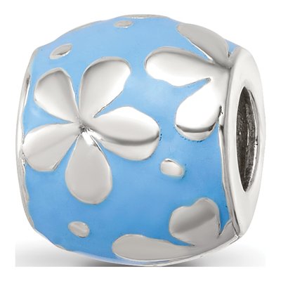 Sterling Silver Blue Enamel Floral Bead