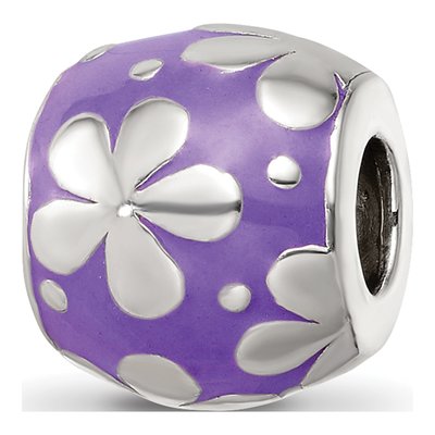 Sterling Silver Purple Enamel Floral Bead