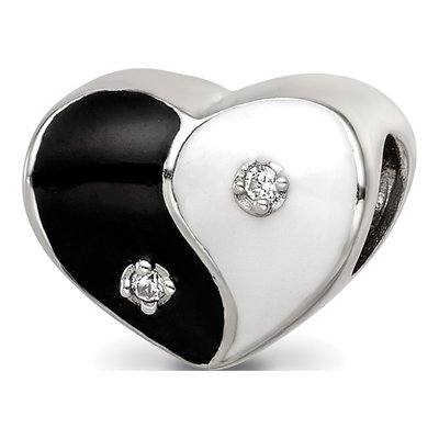 Sterling Silver CZ Yin Yang Heart Bead