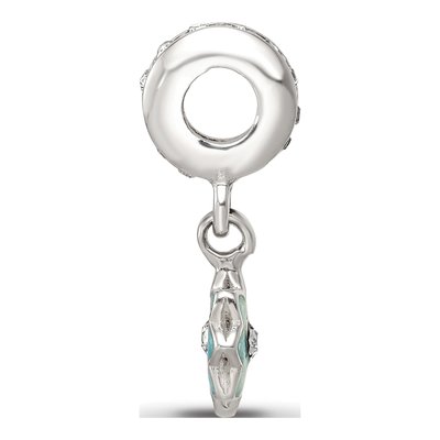 Sterling Silver Crystal Teal Enamel Flower Dangle Bead – view 3