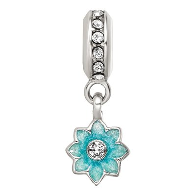 Sterling Silver Crystal Teal Enamel Flower Dangle Bead – view 4