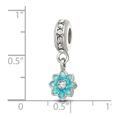 Sterling Silver Crystal Teal Enamel Flower Dangle Bead – view 5